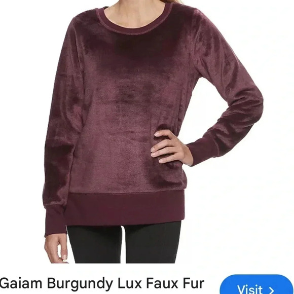 Gaiam sweater,women XL, lux faux fur pullover sweater,  burgundy,wine color,rib - Picture 1 of 13